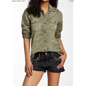 Current Elliott The Perfect Shirt Army Camo Military Button Down Green Size 1